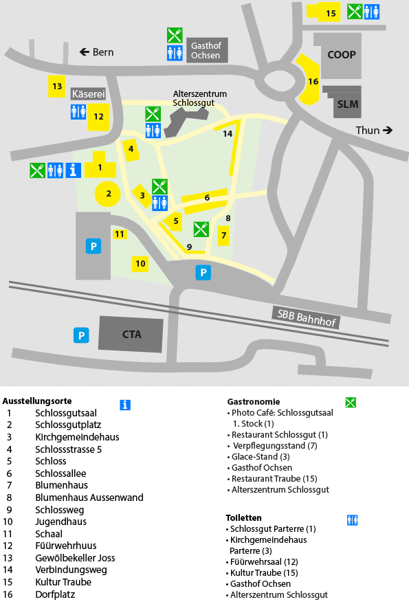 Dieses Bild zeigt eine Karte mit den Ausstellungsorten der Photo Münsingen